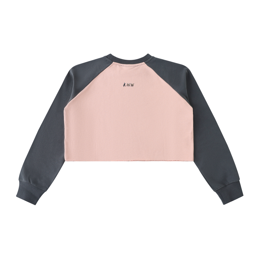 Raw-Hem Color-Block Raglan Crop Sweatshirt