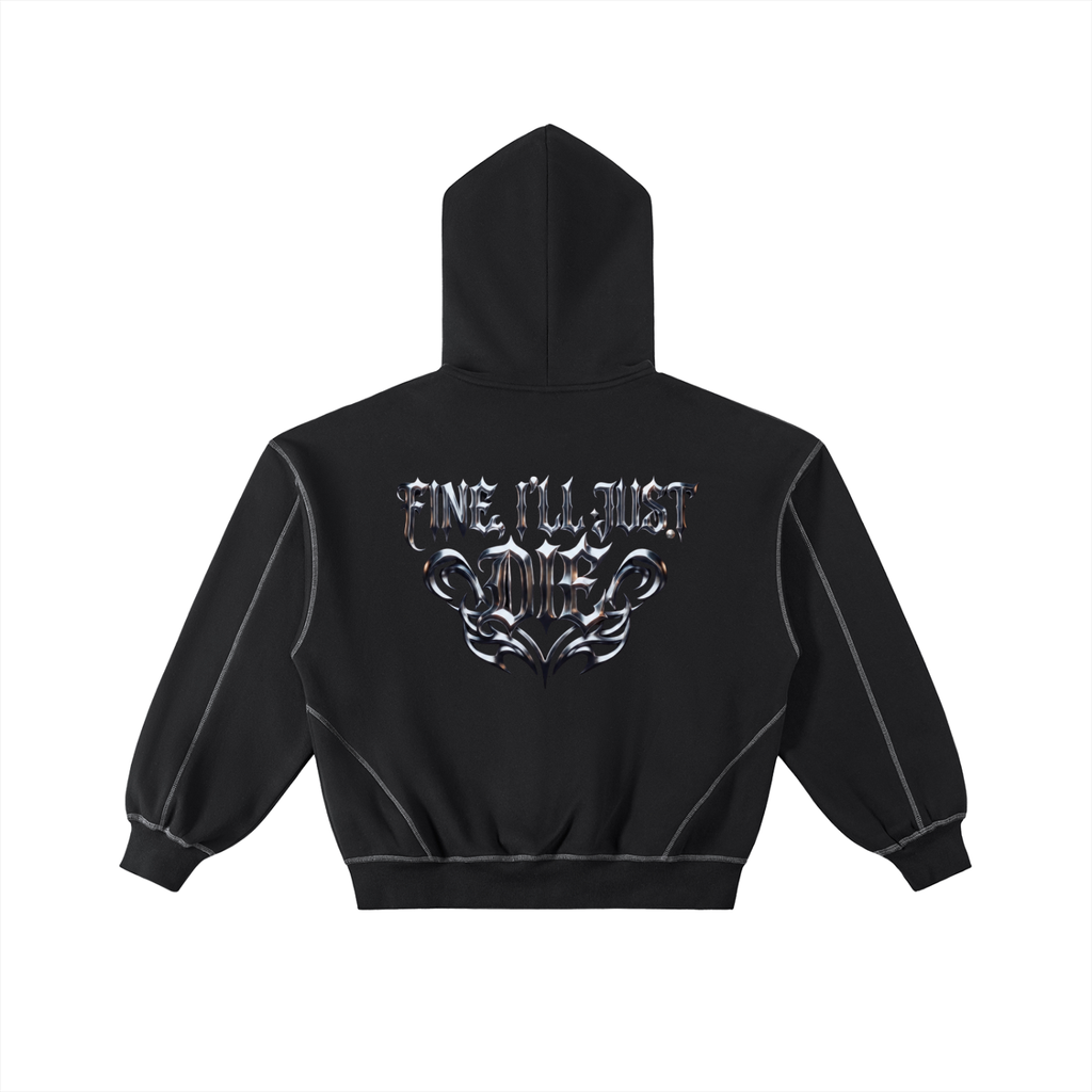 Contrast-Stitched Boxy Fleece Zip Hoodie
