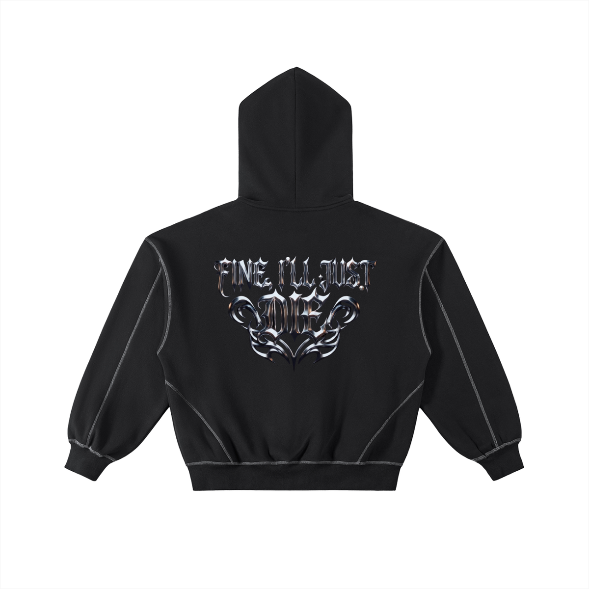 Contrast-Stitched Boxy Fleece Zip Hoodie