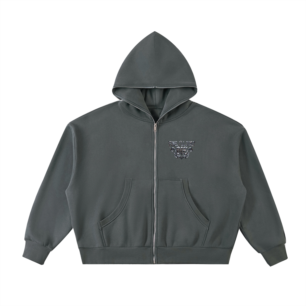Fleeced Full-Zip Boxy Hoodie