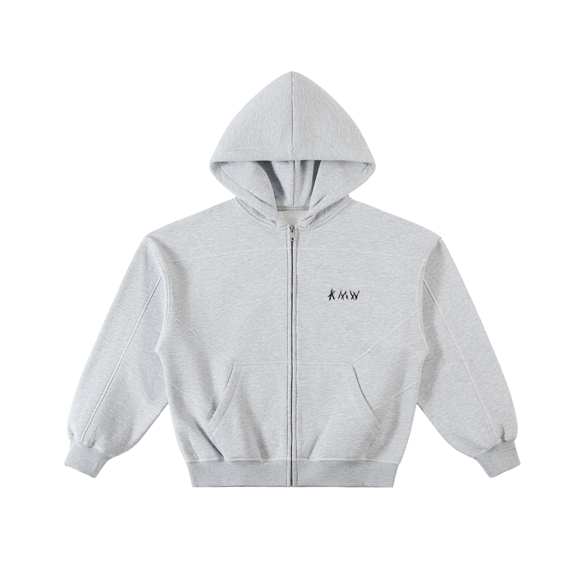 Contrast-Stitched Boxy Fleece Zip Hoodie