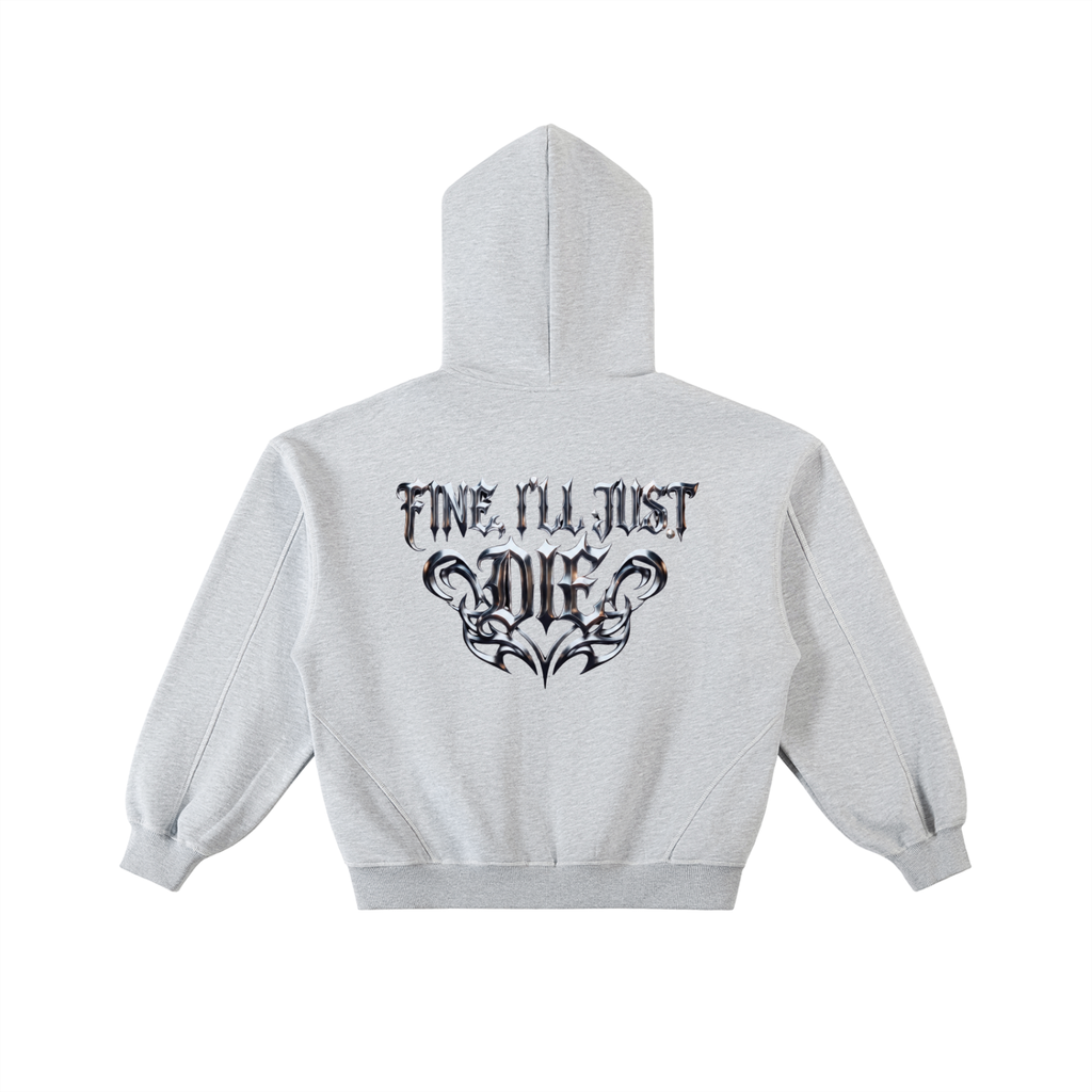 Contrast-Stitched Boxy Fleece Zip Hoodie