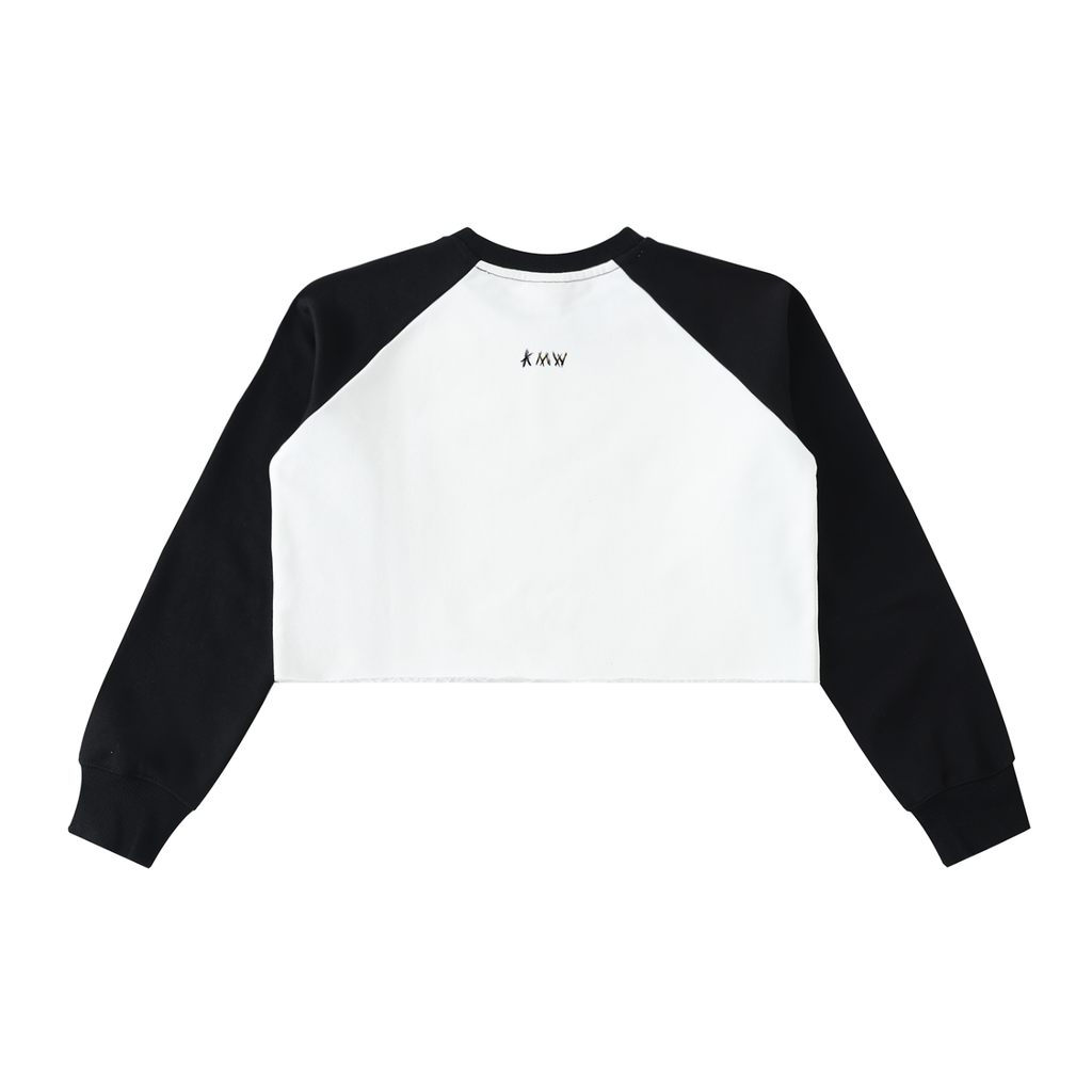 Raw-Hem Color-Block Raglan Crop Sweatshirt