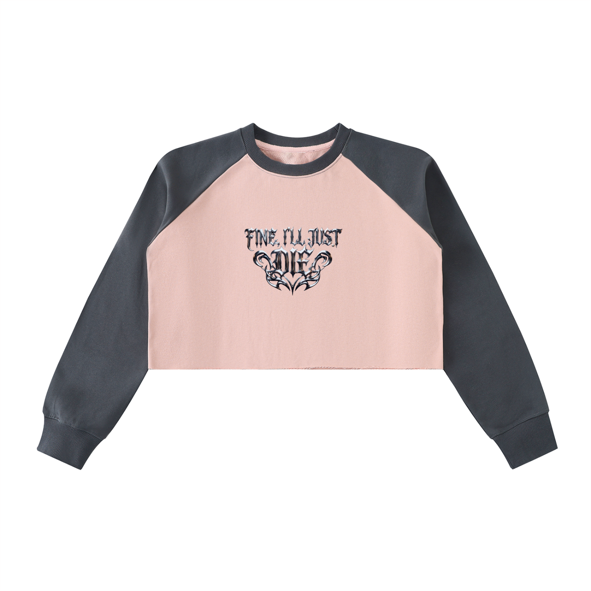 Raw-Hem Color-Block Raglan Crop Sweatshirt
